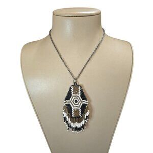 Women's Boho Hand Crafted Gunmetal Beaded Pendant Necklace NWOT